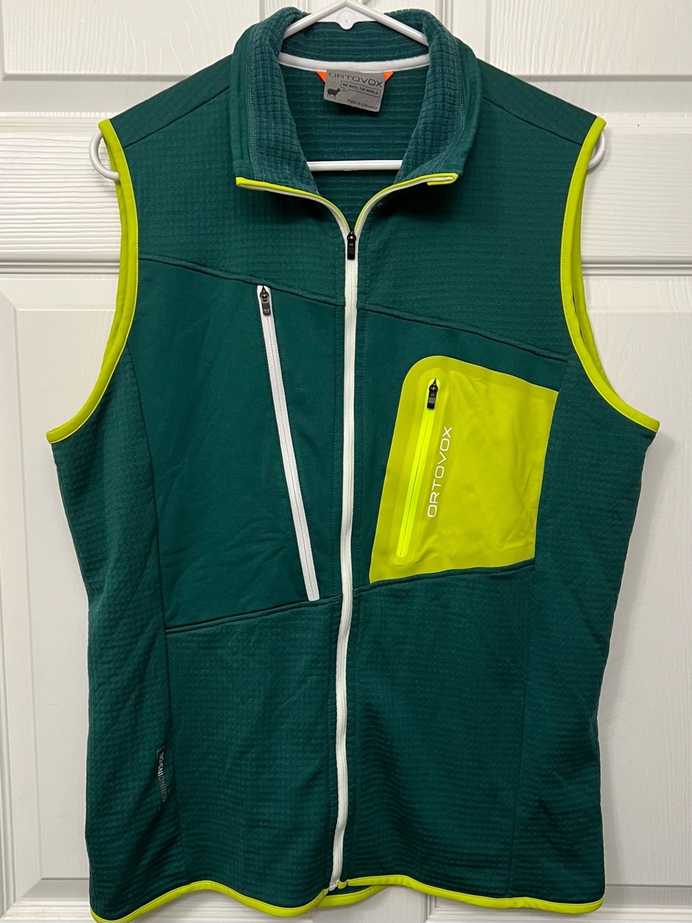 Ortovox Fleece Grid Vest XL Green Technical Merino Wool Midlayer Rare Color Hike